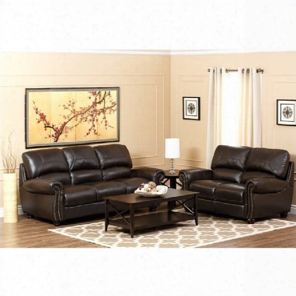 Abbyson Living Berneen 2 Piece Leather Sofa Set In Dark Truffle