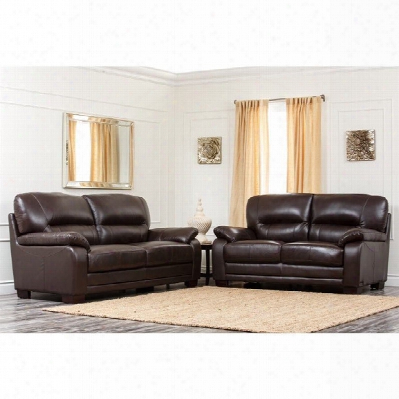 Abbyson Living Brenteena 2 Piece Leather Sofa Set In Dark Truffle