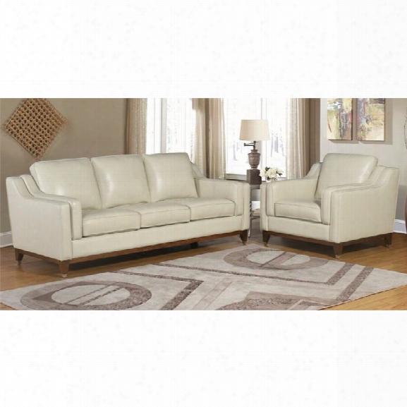 Abbyson Living Clayton 2 Piece Top Grain Leather Sofa Set In Cream