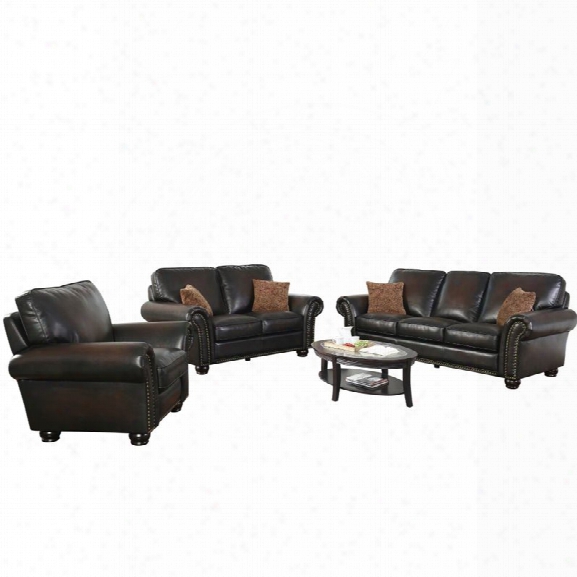 Abbyson Living Frances 3 Piece Bonded Leather Sofa Set In Brown