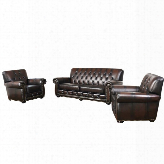 Abbyson Living Kaylee 3 Piece Leather Sofa Set In Brown