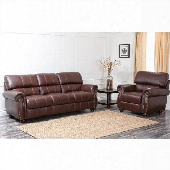 Abbyson Living Lea-lee 2 Piece Leather Sofa Set In Burgundy