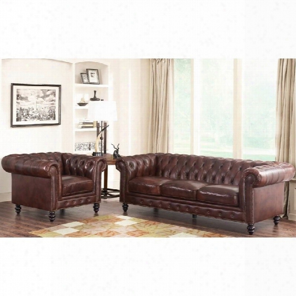 Abbyson Living Leather 2 Piece Sofa Set In Brown