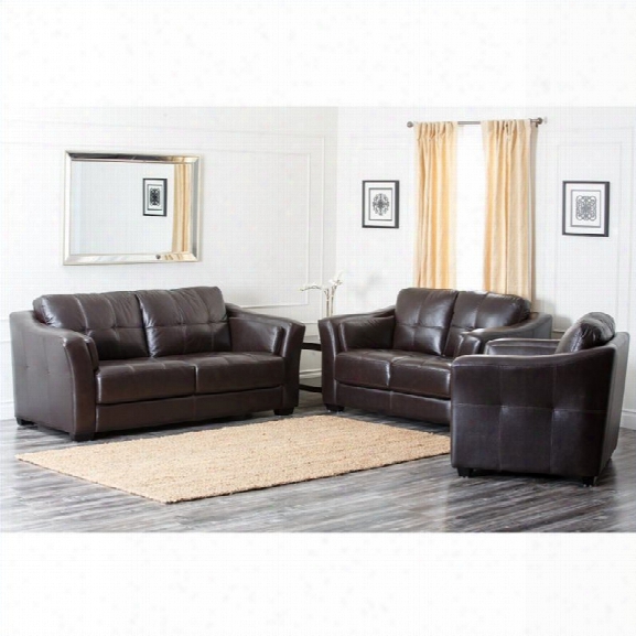 Abbyson Living Lincoln 3 Piece Top Grain Leather Sofa Set In Chocolate