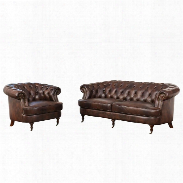 Abbyson Living Monty 2 Piece Leather Sofa Set In Brown