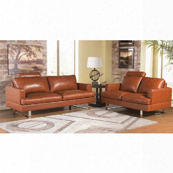 Abbyson Living Norris 2 Piece Top Grain Leather Sofa Set In Camel