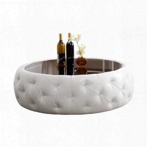 Abbyson Living Royala Leather Round Coffee Table In White