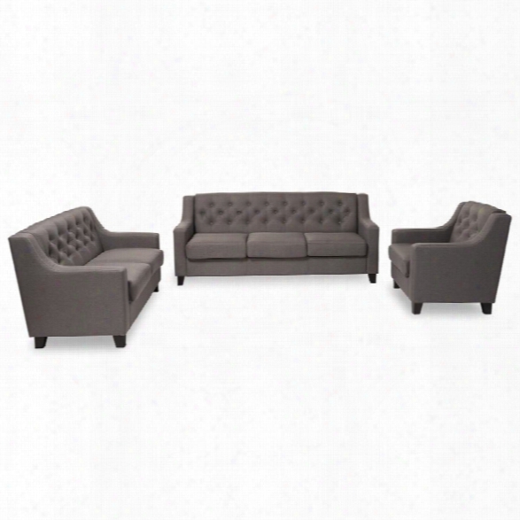 Arcadia 3 Piece Upholstered Sofa Set In Gray