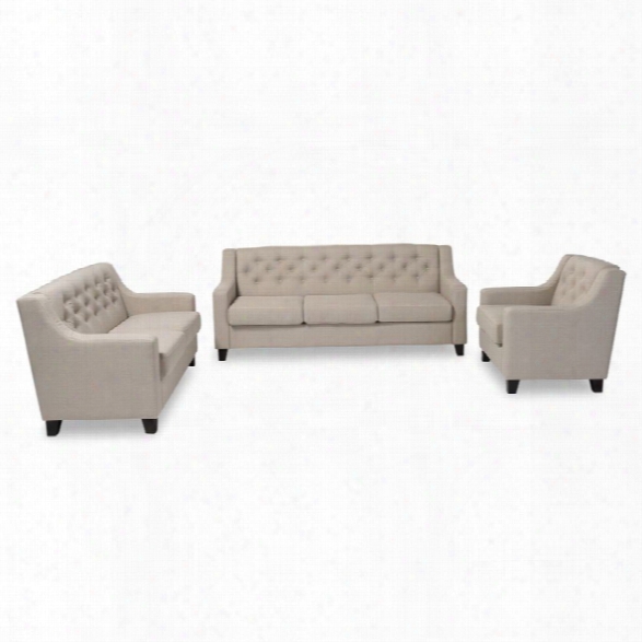 Arcadia 3 Piece Upholstered Sofa Set In Light Beige