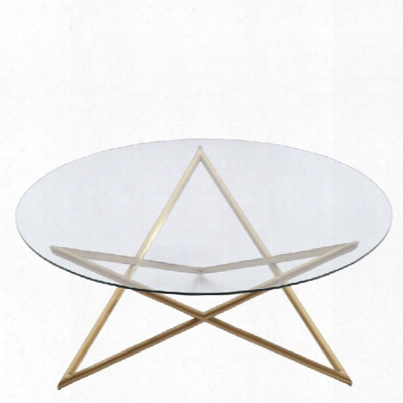 Armen Living Crest Round Glass Top Coffee Table In Brushed Gold