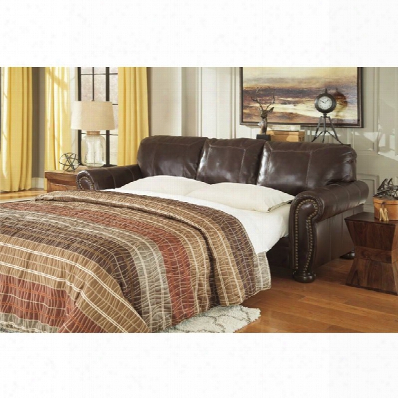 Ashley Banner Queen Leather Sofa Bed In Coffee