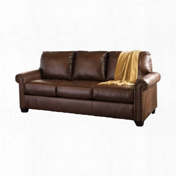 Ashley Lottie Leather Queen Sleeper Sofa In Chocolate