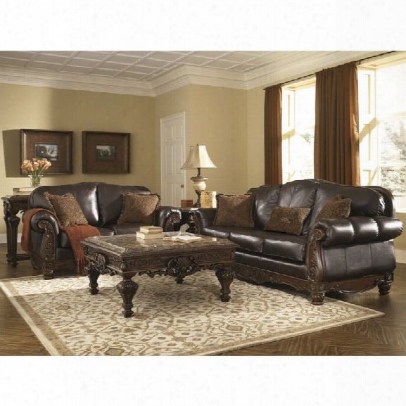 Ashley North Shore 2 Piece Leather Sofa Set In Dark Brown