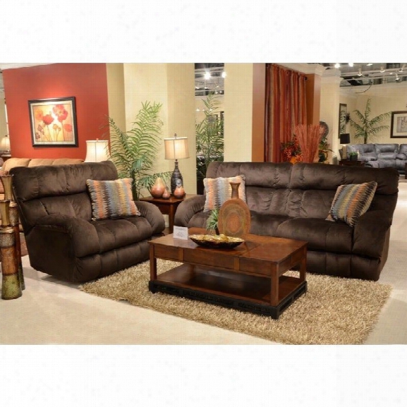 Catnapper Siesta Lay Flat Power Reclining Fabric Sofa Set In Chocolate