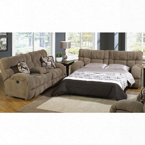 Catnapper Wintergreen 2 Piece Reclining Fabric Sofa Set In Porcini