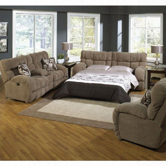 Catnapper Wintergreen 3 Piece Reclining Fabric Sofa Set In Porcini