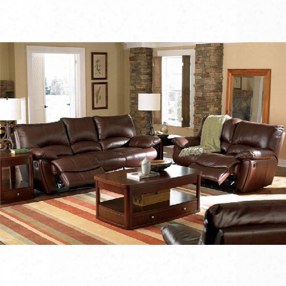 Coaster 2 Piece Leather Reclining Sofa Set In Brown