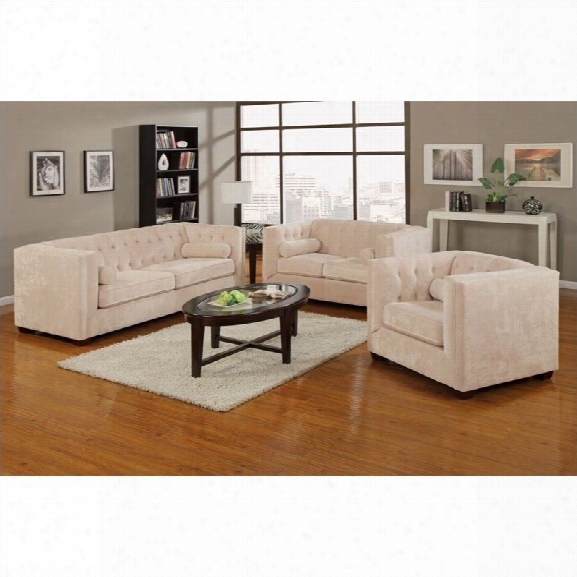 Coaster Alexis 3 Piece Sofa Set In Almond