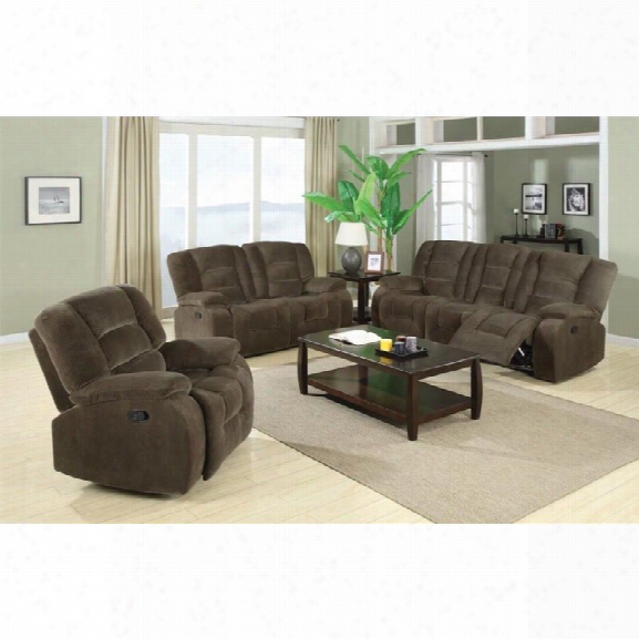 Coaster Charlie 3 Piece Reclining Sofa Set In Brown Sage Velvet