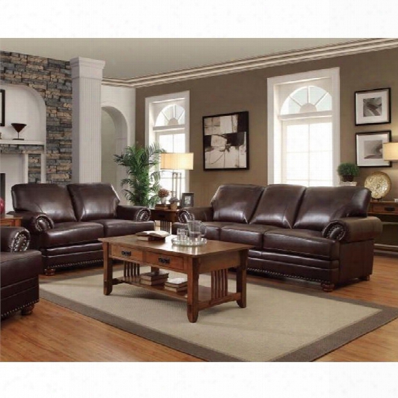Coaster Colton 2 Piece Leather Sofa Set In Brown