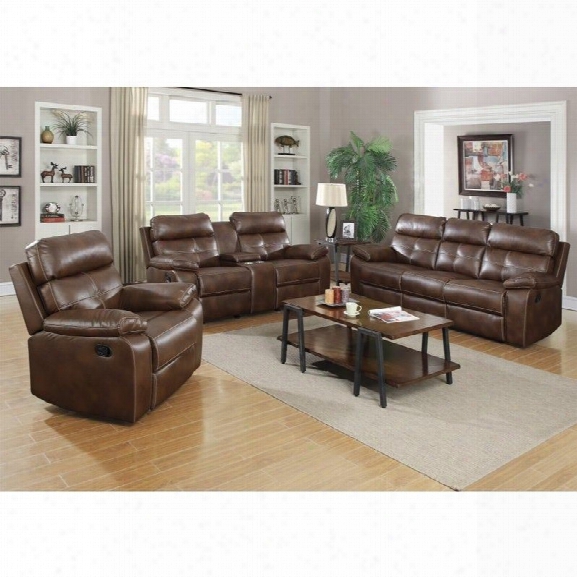 Coaster Damiano Faux Leather Motion Reclining Sofa Set In Brown