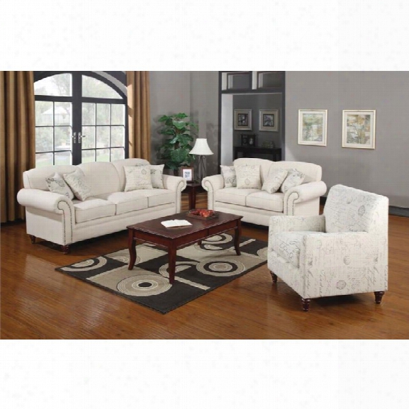 Coaster Norah 3 Piece Antique Inspired Sofa Set In Oatmeal