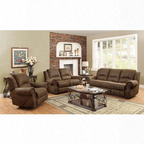 Coaster Rawlinson 3 Piece Microfiber Reclining Sofa Set In Brown