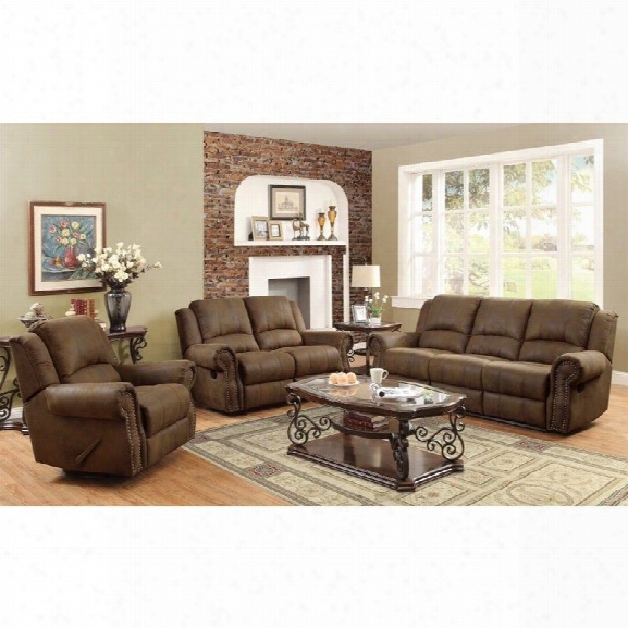 Coaster Rawlinson Microfiber Motion Reclining Sofa Set In Brown