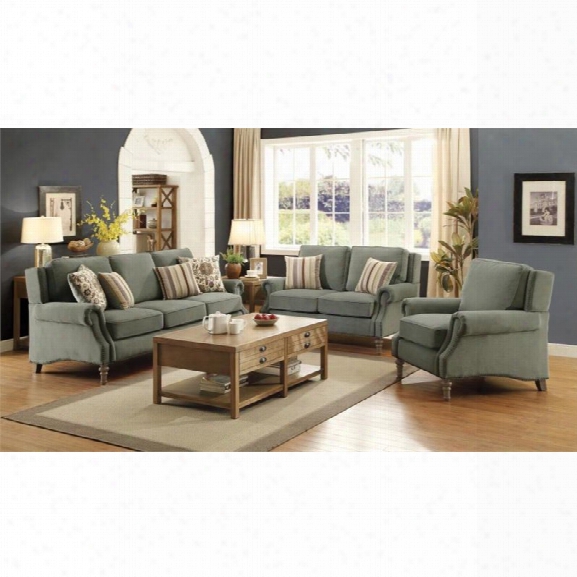 Coaster Rosenberg 3 Piece Rolled Arm Sofa Set In Sage Green