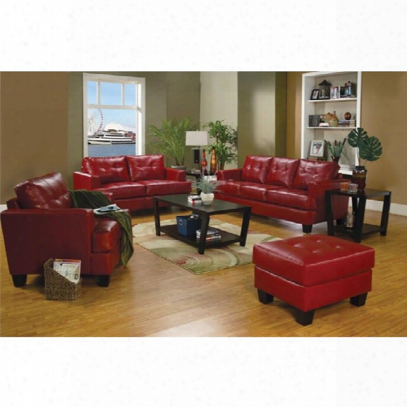 Coaster Samuel 3 Piece Contemporary Leather Sofa Set In Red