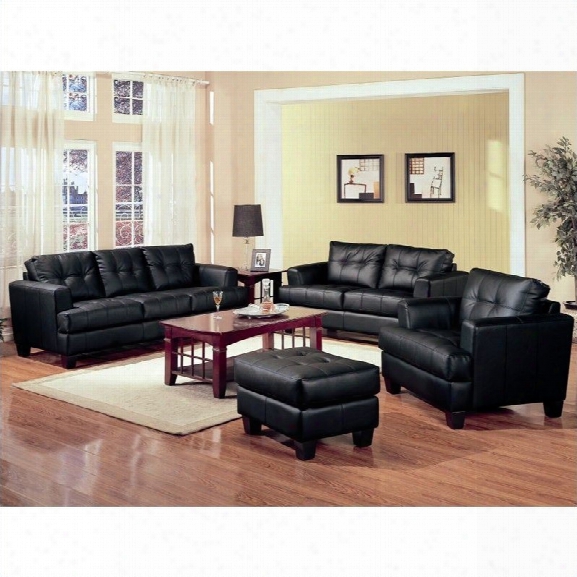 Coaster Samuel 3 Piece Leather Sofa Set In Black