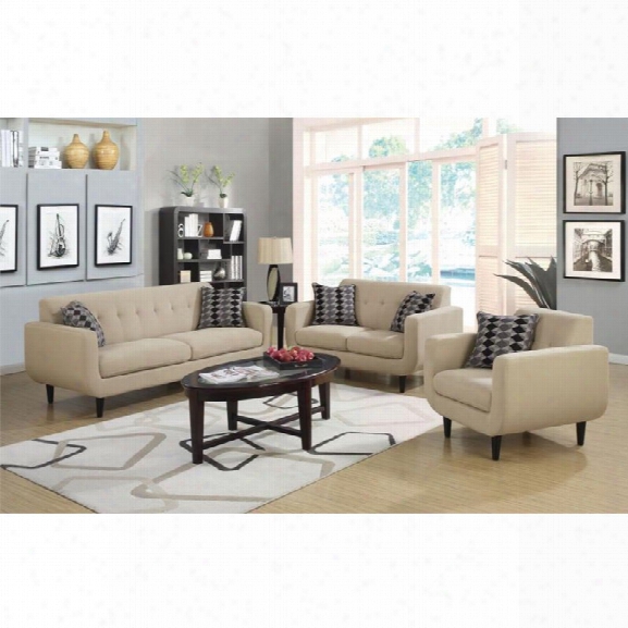 Coaster Stansall 3 Piece Upholstered Modern Sofa Set In Ivory