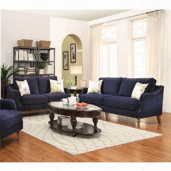 Coaster Vessot 2 Piece Upholstered Sofa Set In Blue