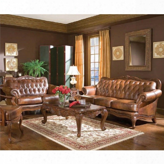 Coaster Vienna 2 Piece Classic Brown Leather Sofa Set