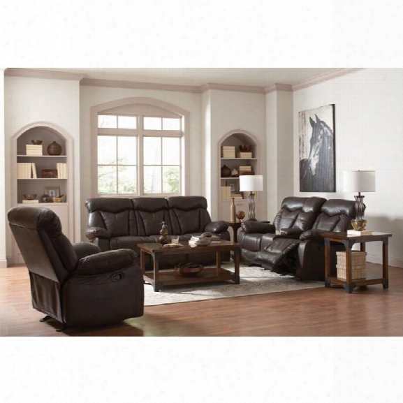 Coaster Zimmerman 3 Piece Faux Leather Reclining Sofa Set In Brown