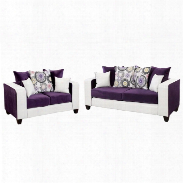 Flash Furniture 2 Piece Implosion Velvet Sofa Set In Purple And White