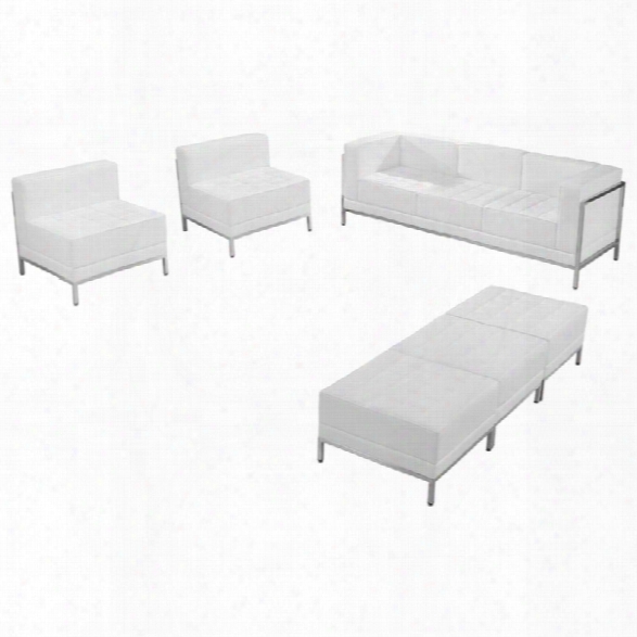 Flash Furniture 6 Piece Leather Reception Sofa Set In White