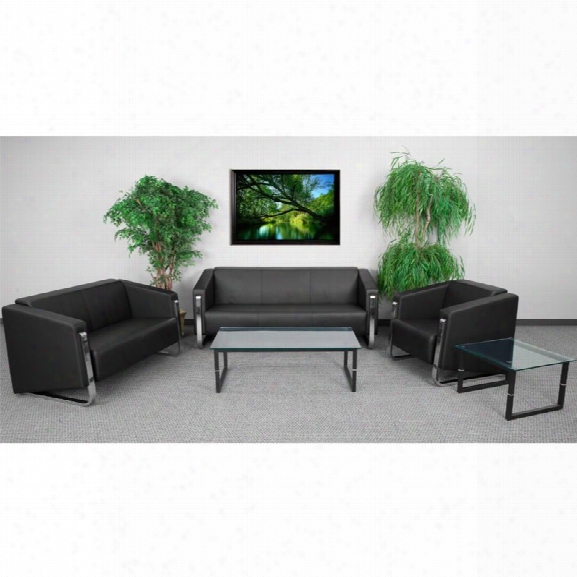 Flash Furniture Gallant 3 Piece Leather Reception Sofa Set In Black