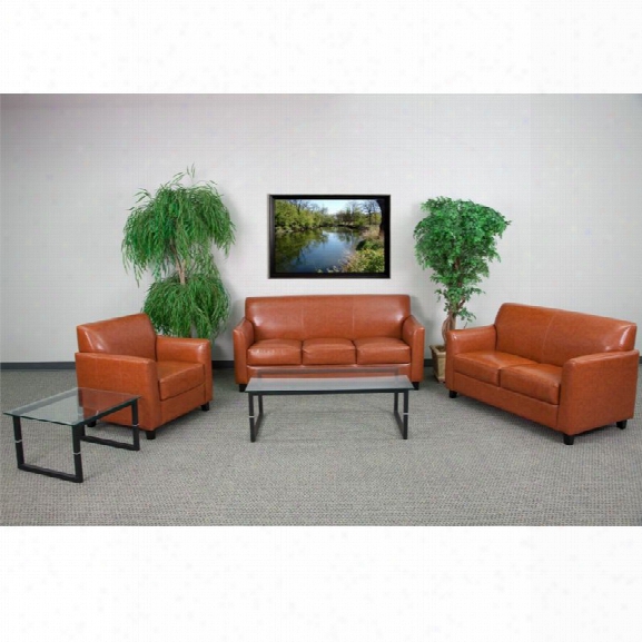 Flash Furniture Hercules Diplomat Series Reception Sofa Set In Cognac