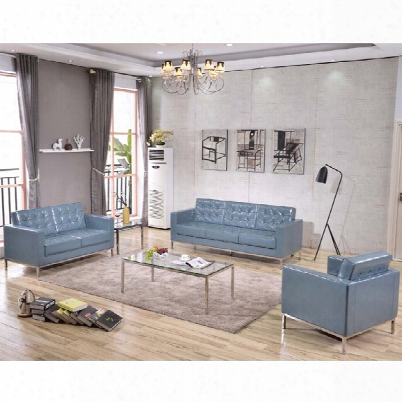 Flash Furniture Hercules Lacey Series 3 Piece Leather Sofa Set In Gray