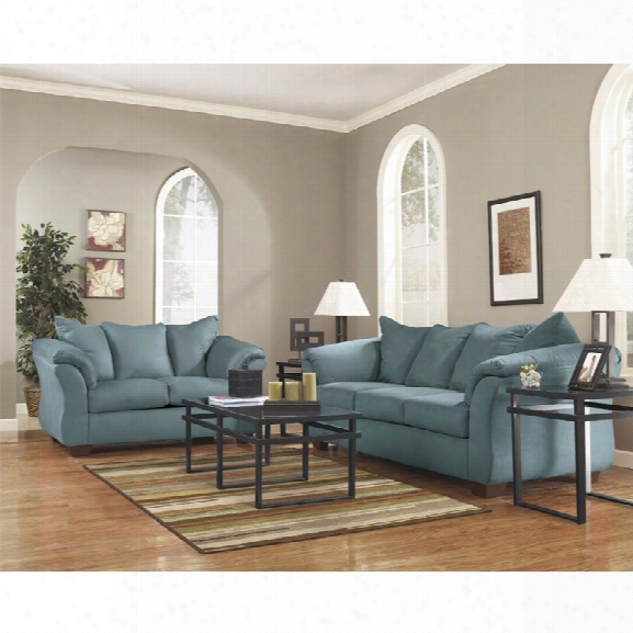 Flash Furniture Microfiber Living Room Sofa Set In Sky