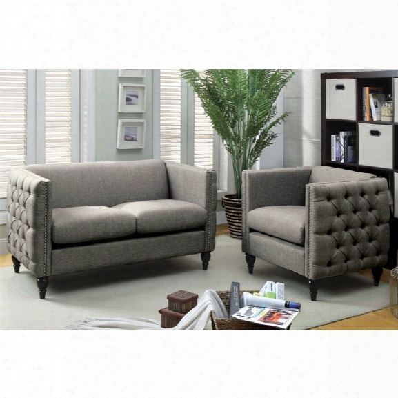 Furniture Of America Bently Tufted 2 Piece Love Seat Set In Gray