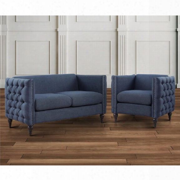 Furniture Of America Bently Tufted 2 Piece Love Seat Set In Blue