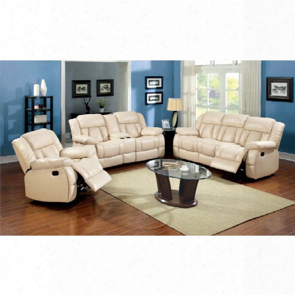 Furniture Of America Carrell 3 Piece Leather Reclining Sofa Set