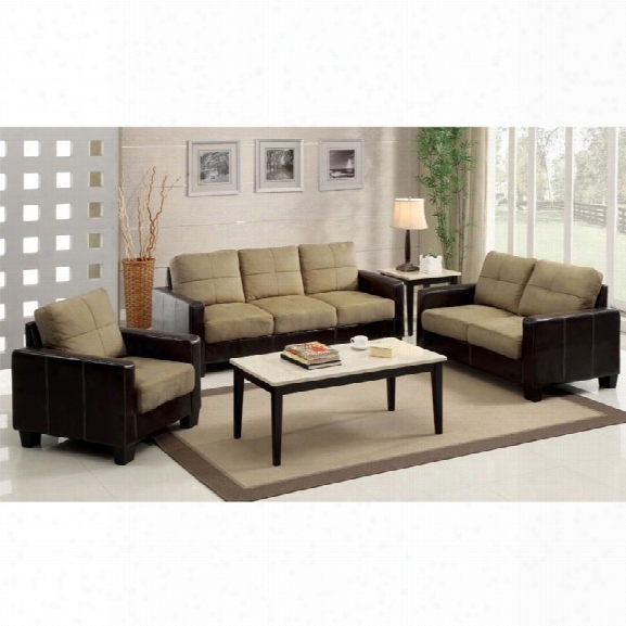 Furniture Of America Coxx 3 Piece Sofa Set In Tan And Espresso