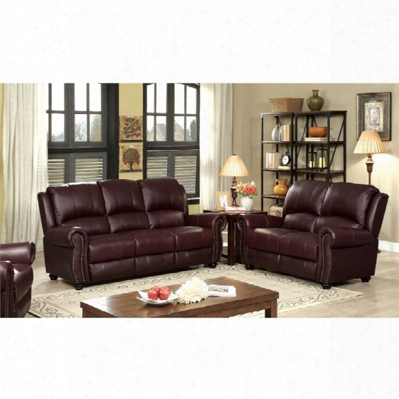 Furniture Of America Gildon Leatherette 2 Piece Sofa Set In Burgundy