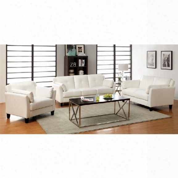 Furniture Of America Harrelson 3 Piece Leatherette Sofa Set In White