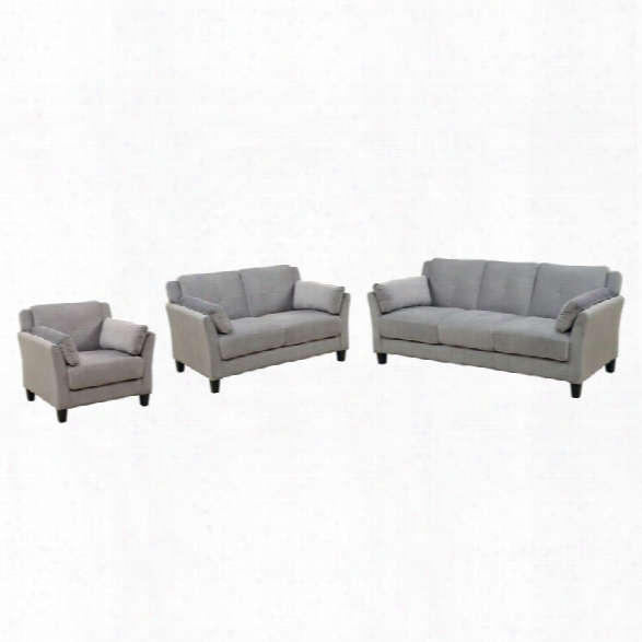 Furniture Of America Haworth 3 Piece Flannelette Sofa Set In Grey
