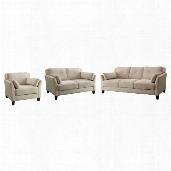 Furniture Of America Haworth 3 Piece Flannelette Sofa Set In Beige