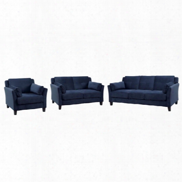 Furniture Of America Haworth 3 Piece Flannelette Sofa Set In Navy